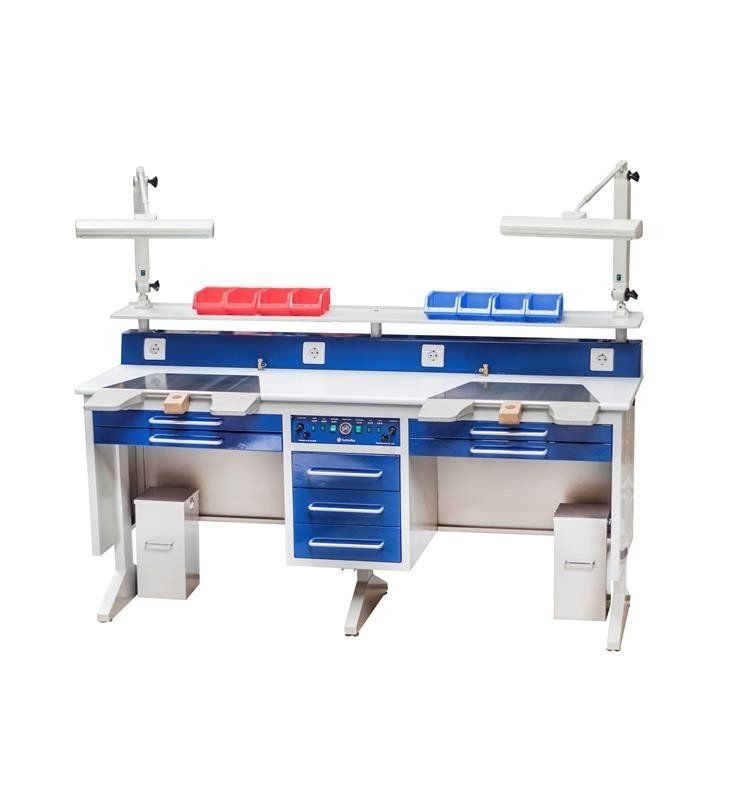 mesa trabajo para laboratorio dental 2 puestos acero
